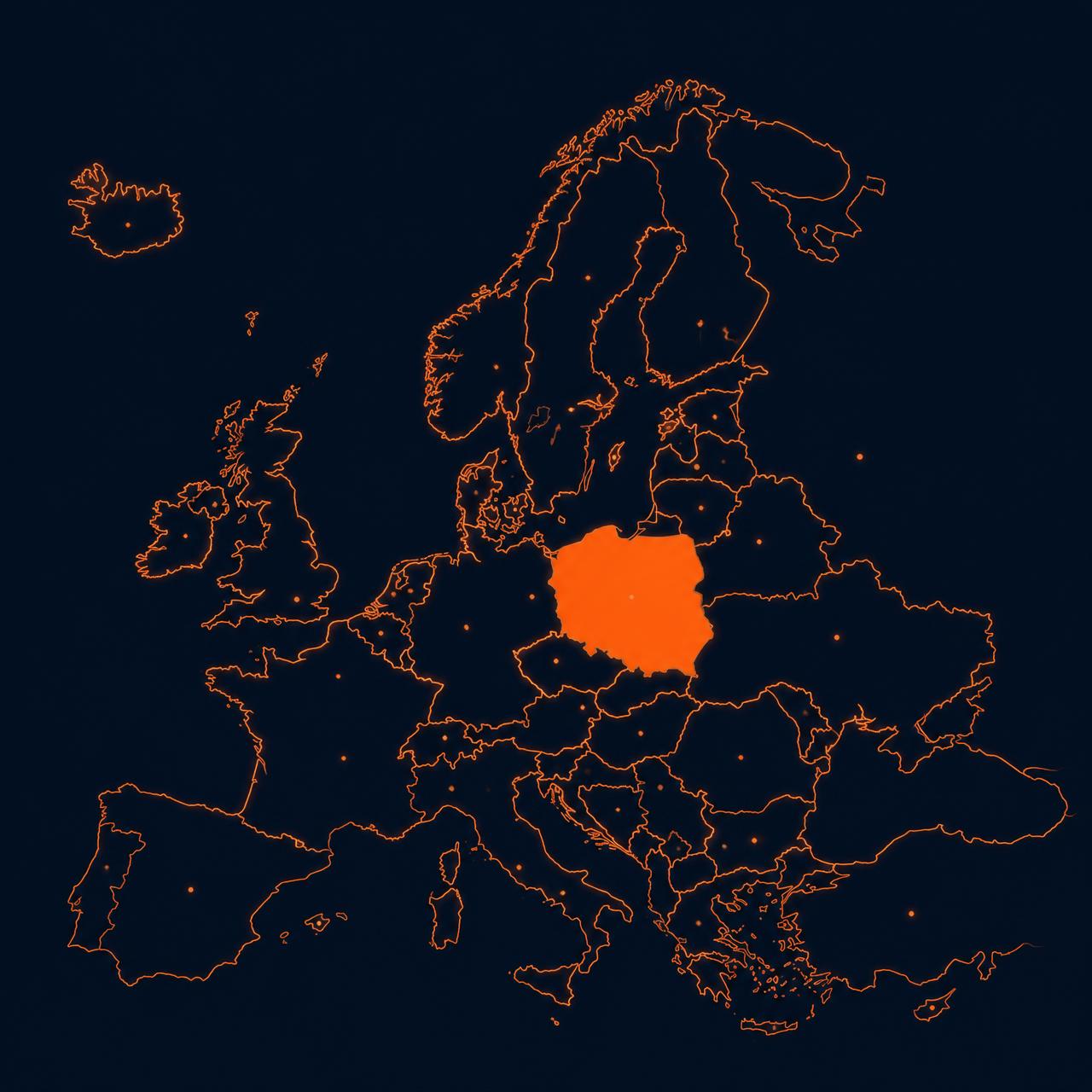 Mapa Europy — zasięg działania Valley Wins